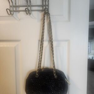 Tory Burch Black Quilted Crossbody Bag with Gold Chain